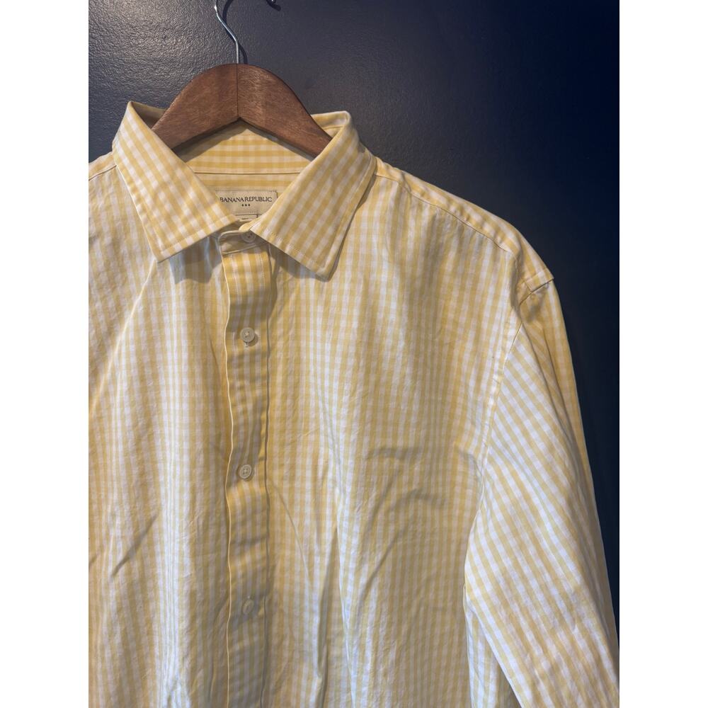 Banana Republic | 100% Cotton Yellow + White Gingham Button Down Shirt | XXL